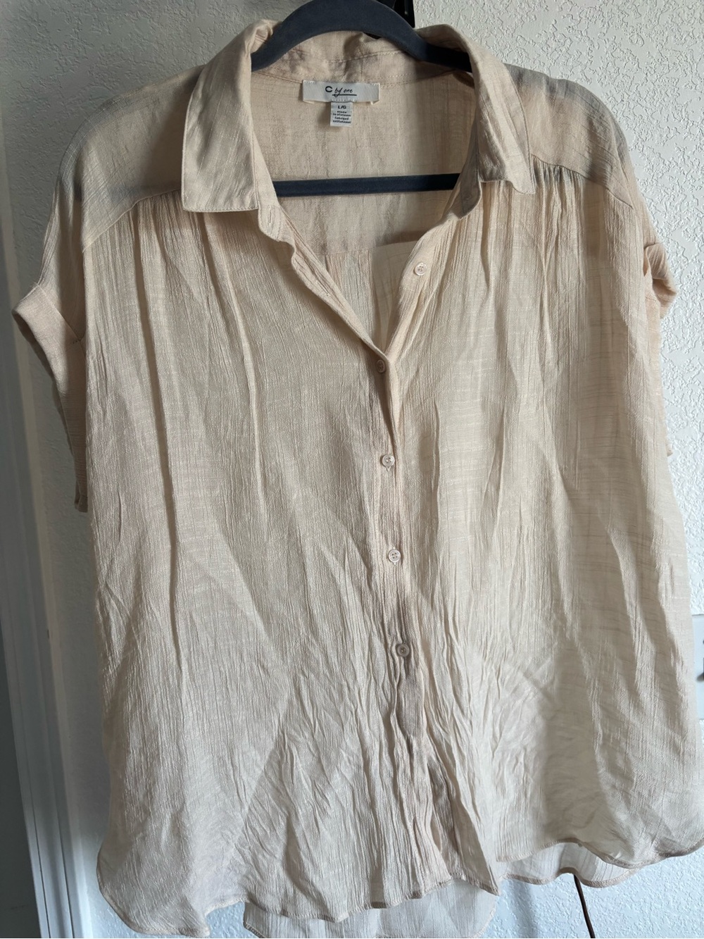 Coyuchi Cream Button-Front Short Sleeve Textured Blouse
